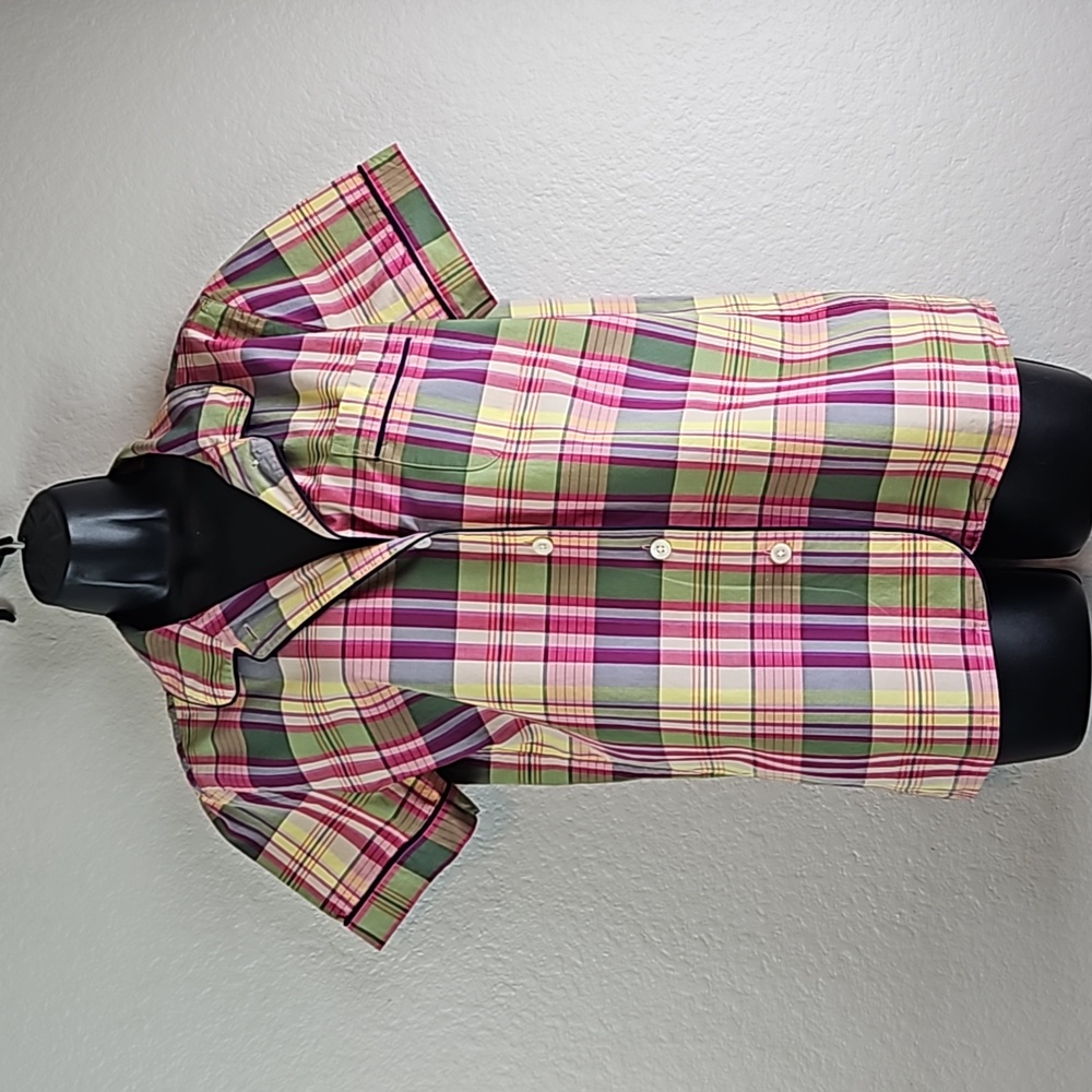 J. Crew | Women's Cotton Plaid Short Sleeves Chest Pocket Pajama Top Sz S